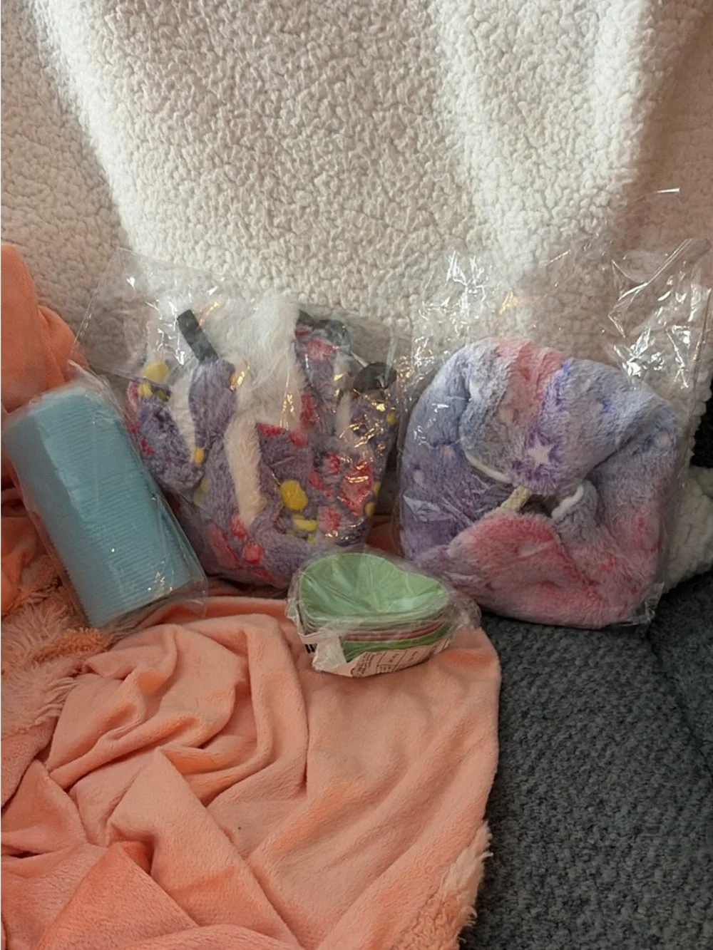Plush Multicolor Tie-Dye Slipper Boots - Pastel Purple & Pink